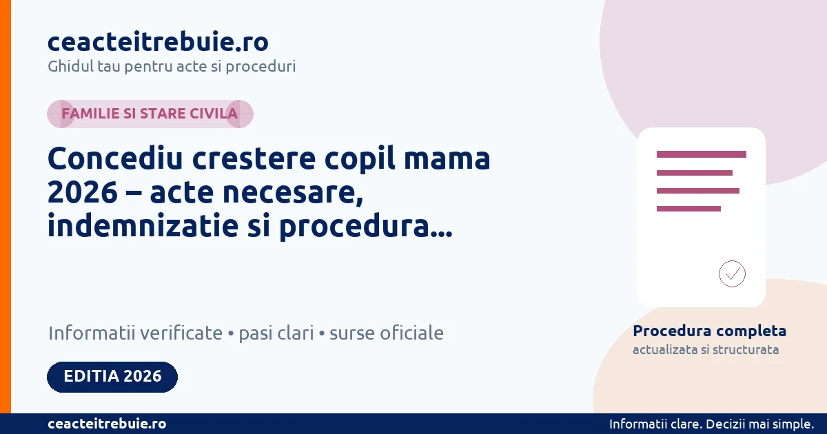 Concediu crestere copil mama 2026 – acte necesare, indemnizatie si procedura completa