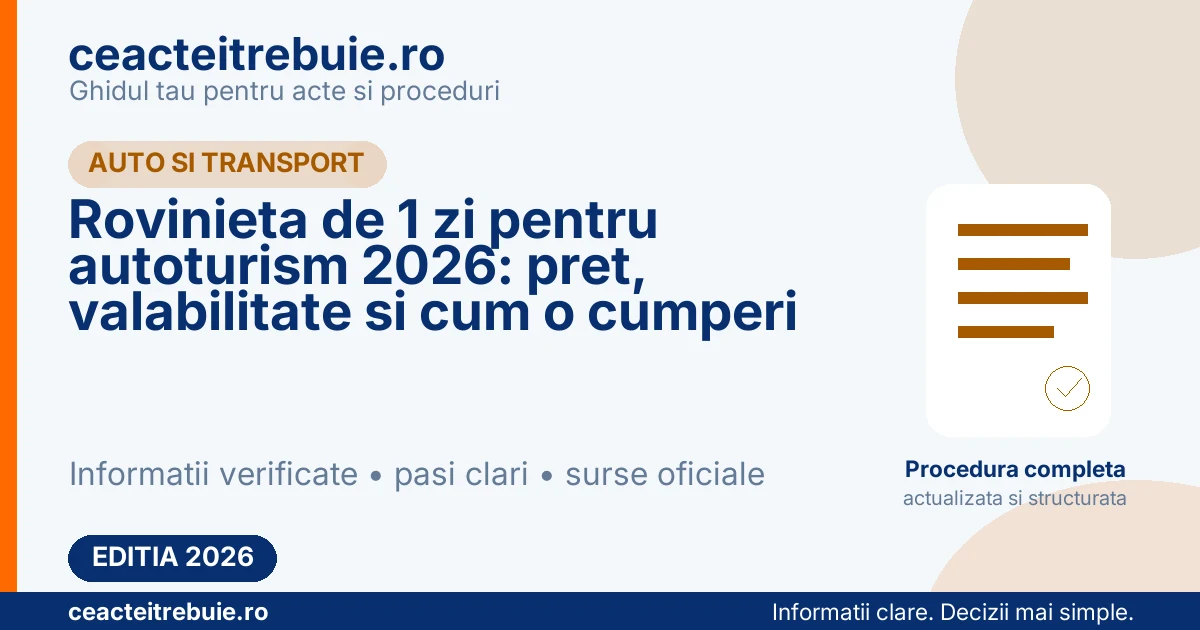 Rovinieta de 1 zi pentru autoturism 2026: pret, valabilitate si cum o cumperi