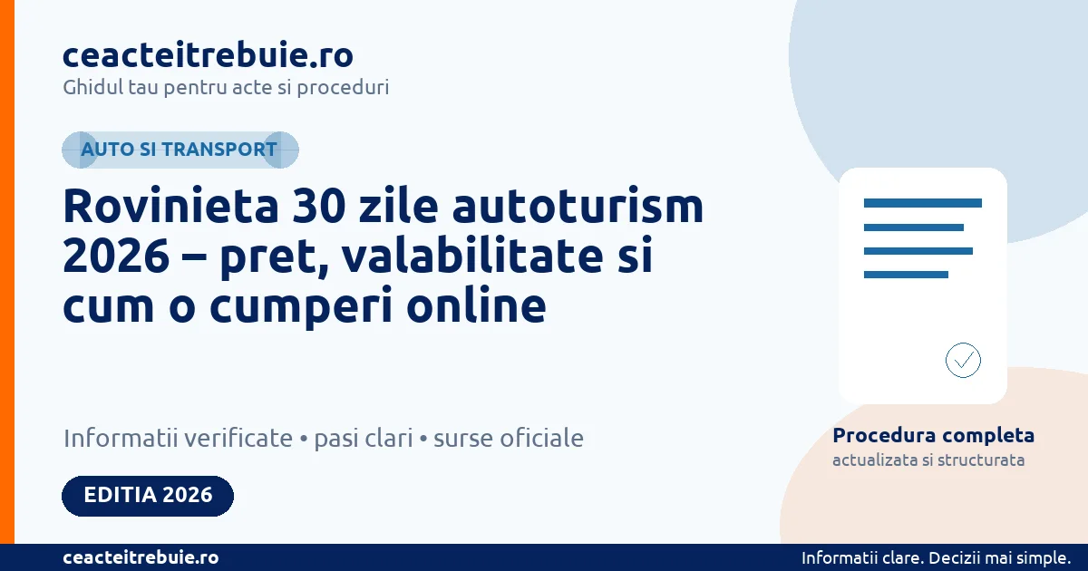 Rovinieta 30 zile autoturism 2026 – pret, valabilitate si cum o cumperi online