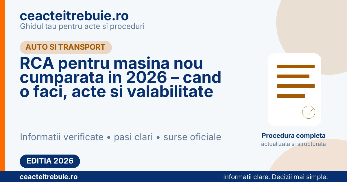 RCA pentru masina nou cumparata in 2026 – cand o faci, acte si valabilitate
