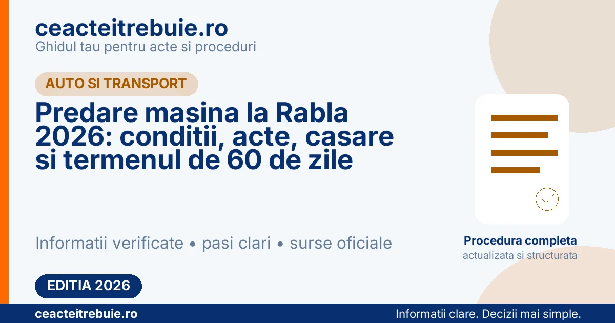 Predare masina la Rabla 2026: conditii, acte, casare si termenul de 60 de zile