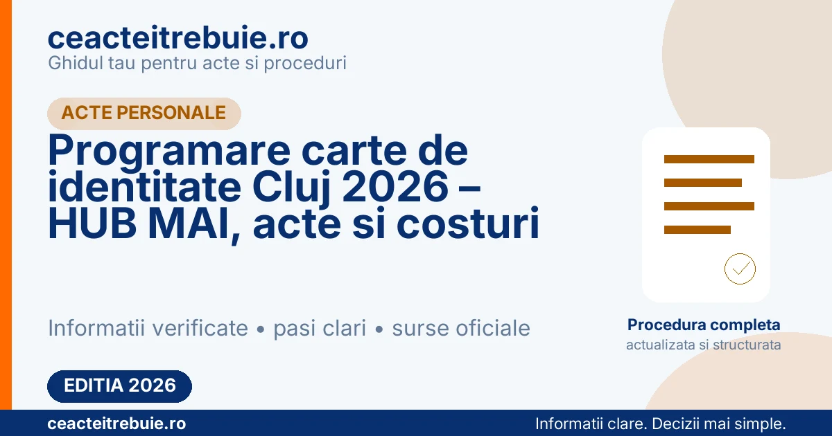 Programare carte de identitate Cluj 2026 – HUB MAI, acte si costuri