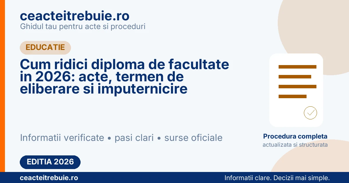 Cum ridici diploma de facultate in 2026: acte, termen de eliberare si imputernicire