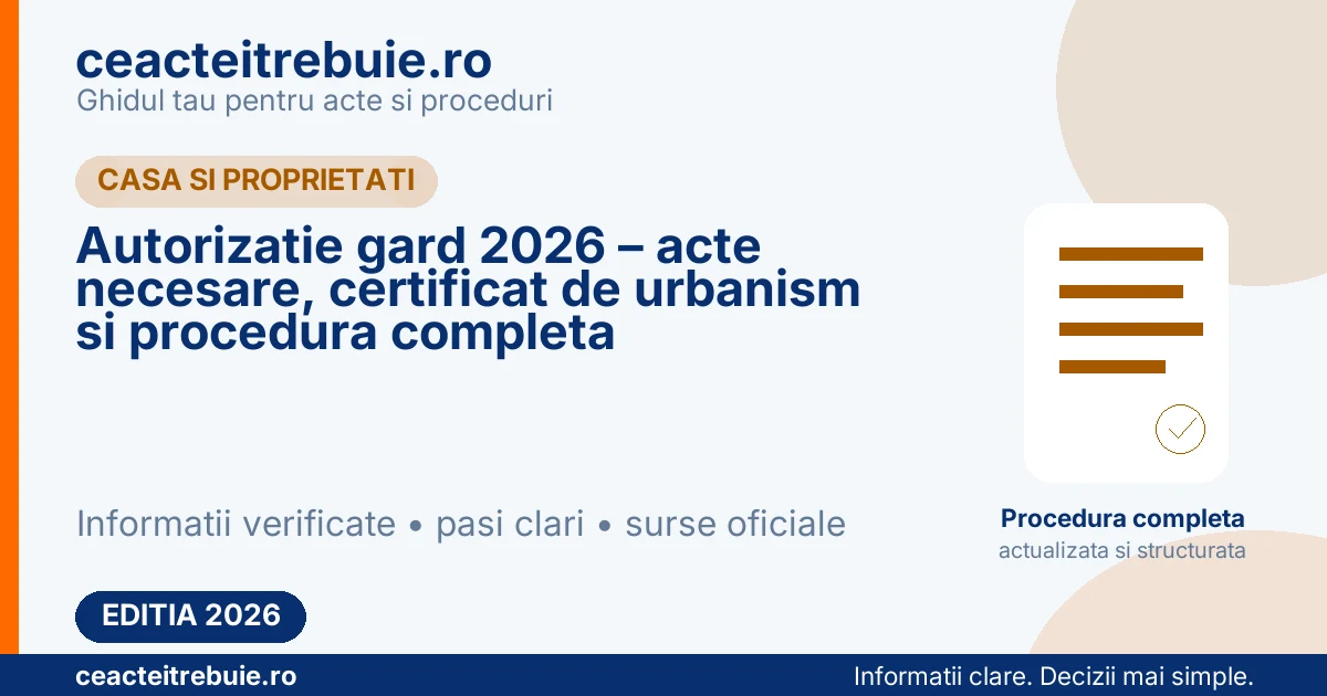 Autorizatie gard 2026 – acte necesare, certificat de urbanism si procedura completa