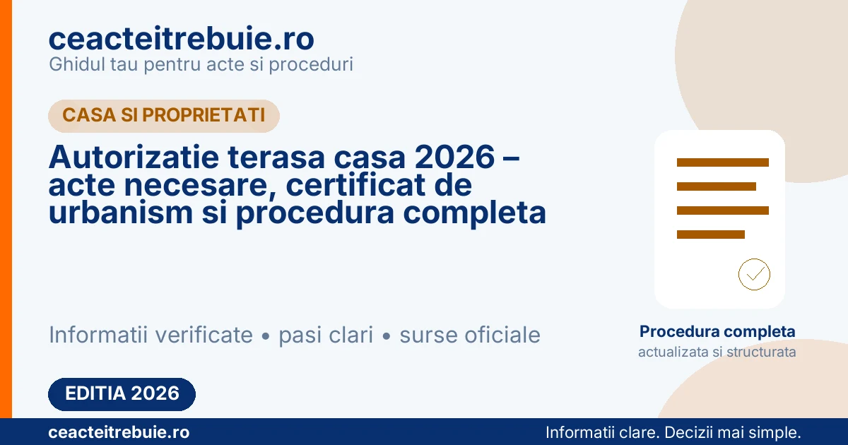 Autorizatie terasa casa 2026 – acte necesare, certificat de urbanism si procedura completa