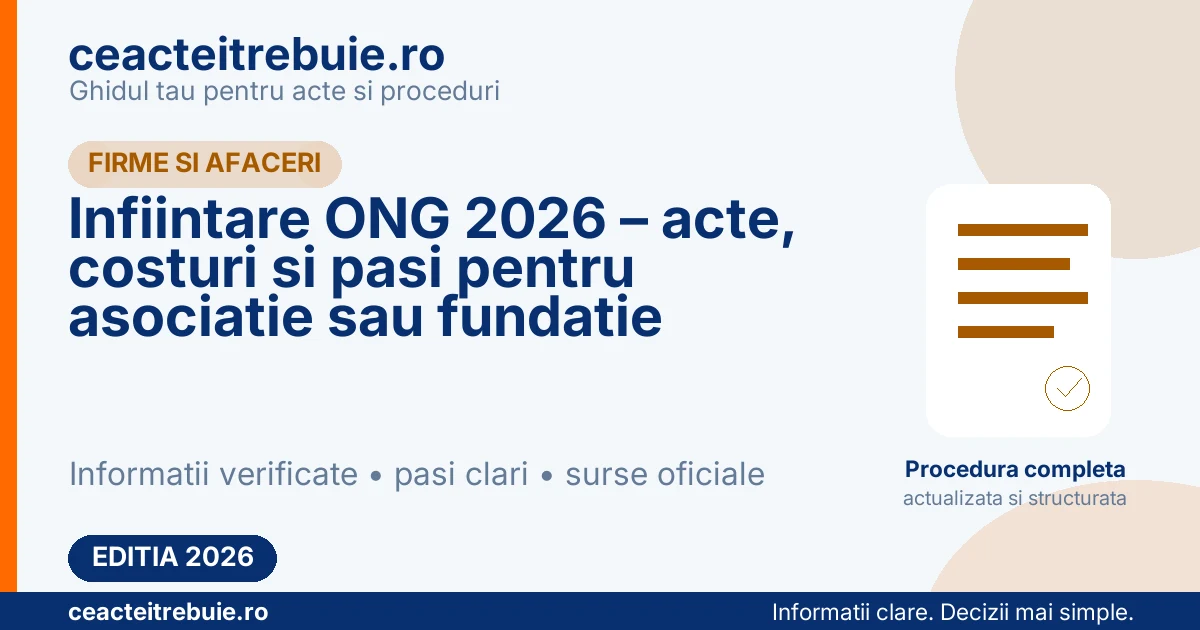 Infiintare ONG 2026 – acte, costuri si pasi pentru asociatie sau fundatie