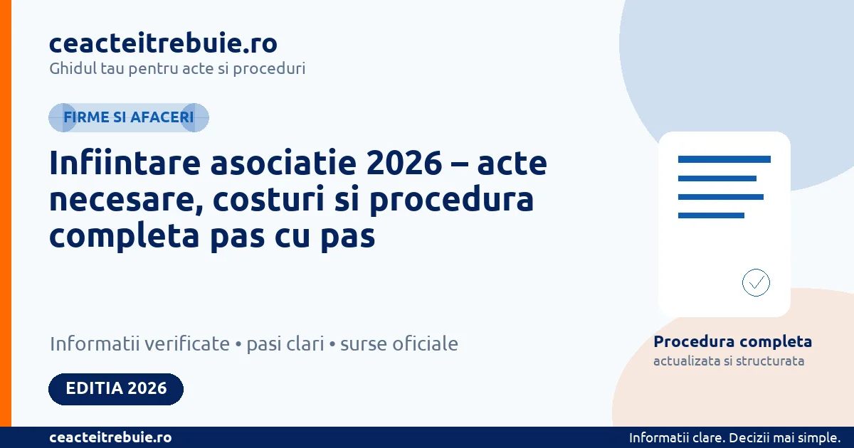 Infiintare asociatie 2026 – acte necesare, costuri si procedura completa pas cu pas