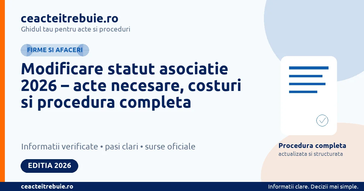 Modificare statut asociatie 2026 – acte necesare, costuri si procedura completa