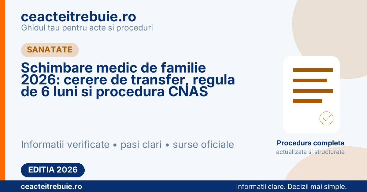 Schimbare medic de familie 2026: cerere de transfer, regula de 6 luni si procedura CNAS