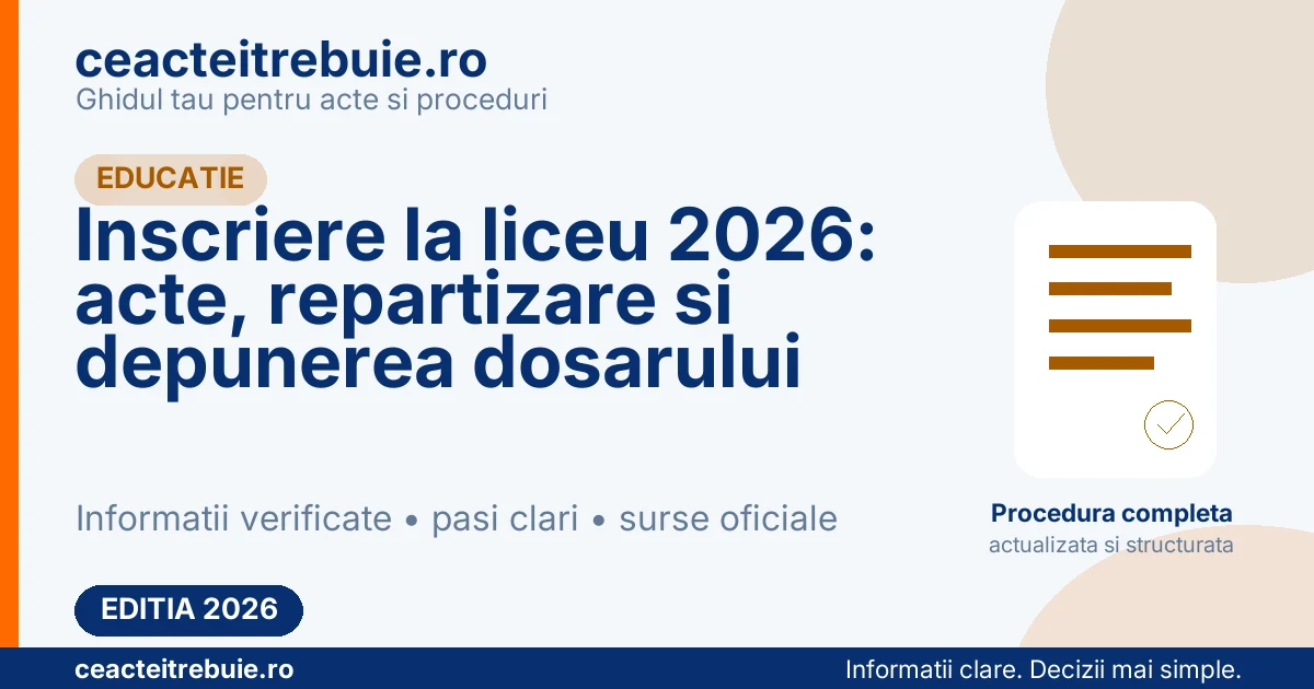 Inscriere la liceu 2026: acte, repartizare si depunerea dosarului