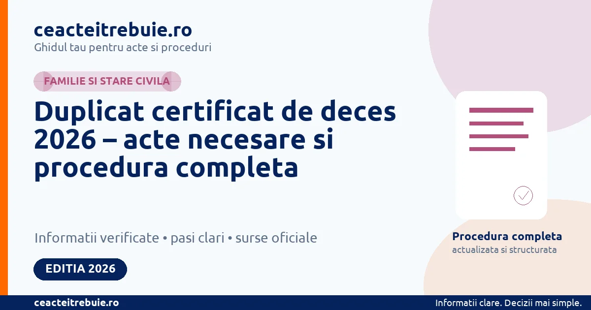 Duplicat certificat de deces 2026 – acte necesare si procedura completa