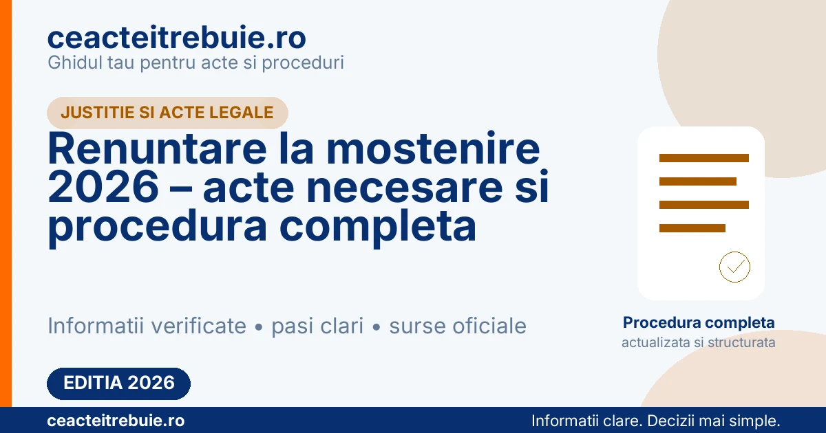 Renuntare la mostenire 2026 – acte necesare si procedura completa