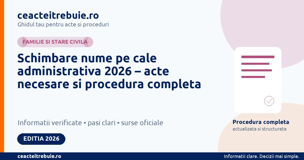 Schimbare nume pe cale administrativa 2026 – acte necesare si procedura completa