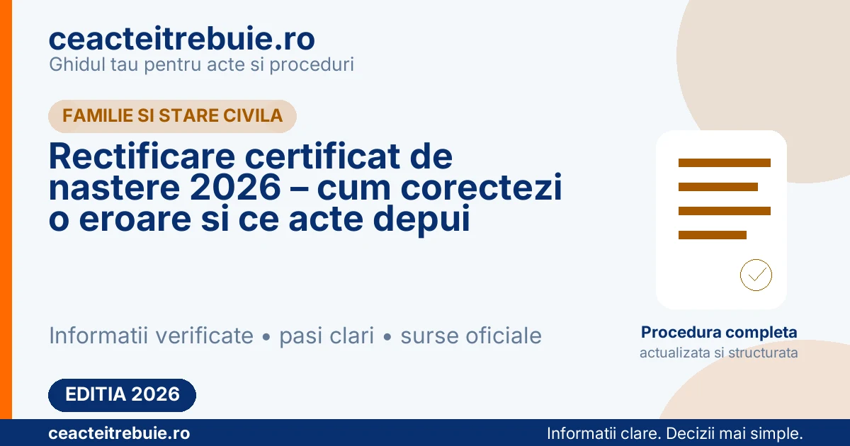 Rectificare certificat de nastere 2026 – cum corectezi o eroare si ce acte depui