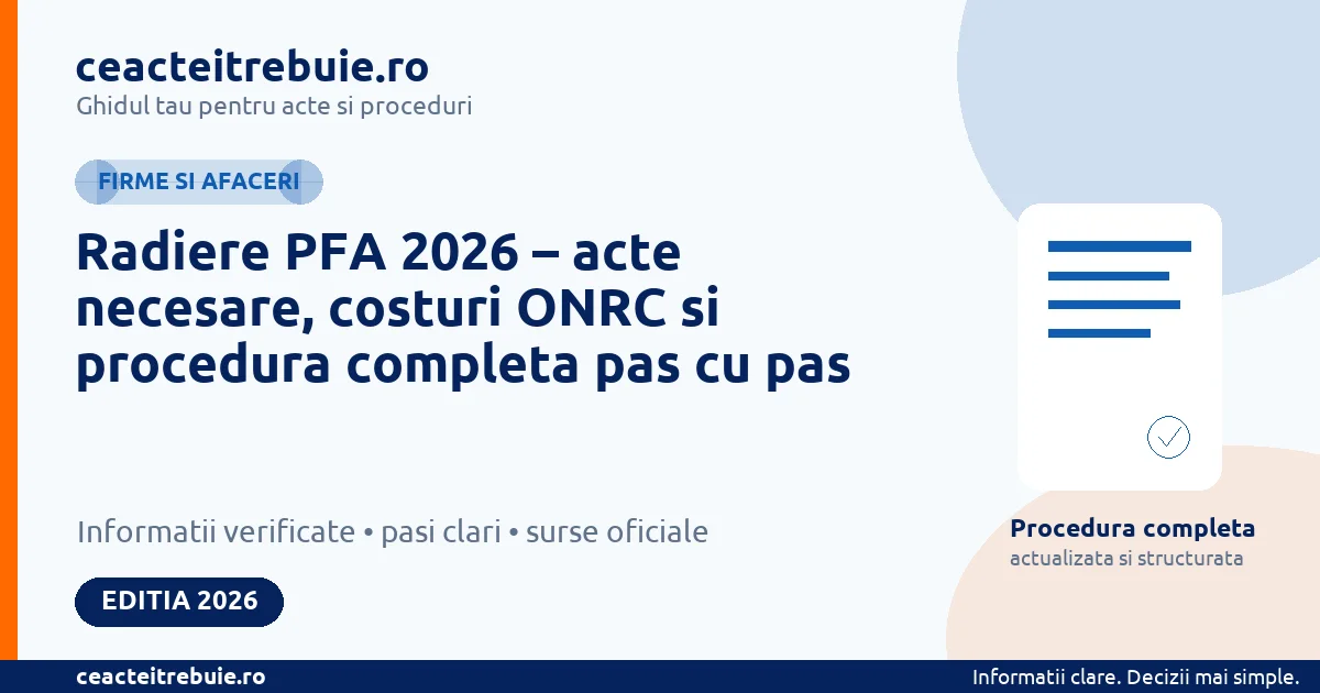 Radiere PFA 2026 – acte necesare, costuri ONRC si procedura completa pas cu pas