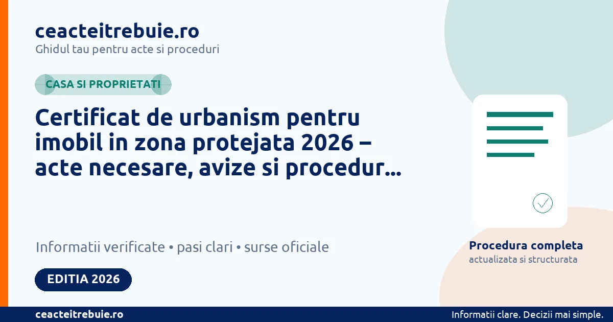 Certificat de urbanism pentru imobil in zona protejata 2026 – acte necesare, avize si procedura completa