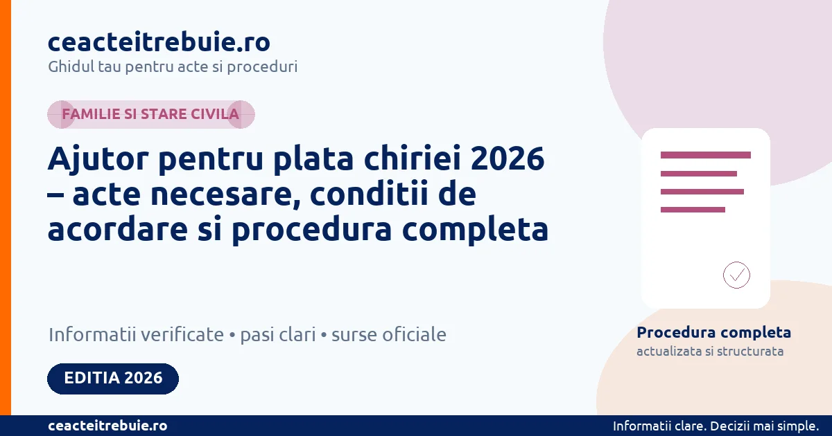 Ajutor pentru plata chiriei 2026 – acte necesare, conditii de acordare si procedura completa