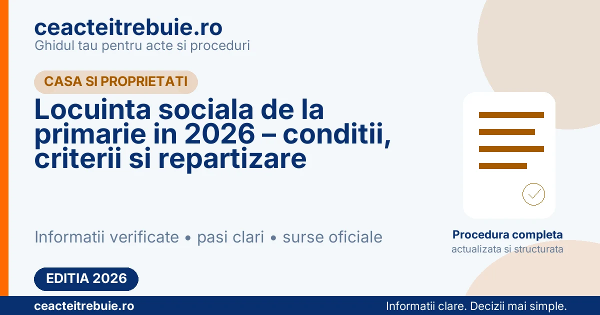 Locuinta sociala de la primarie in 2026 – conditii, criterii si repartizare