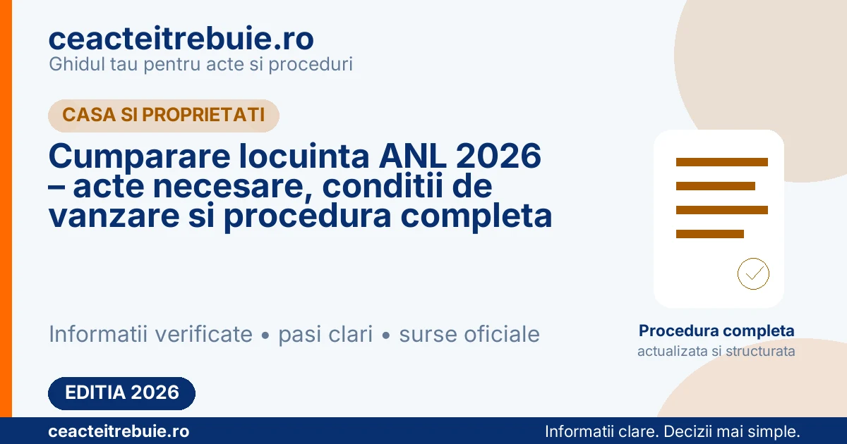 Cumparare locuinta ANL 2026 – acte necesare, conditii de vanzare si procedura completa