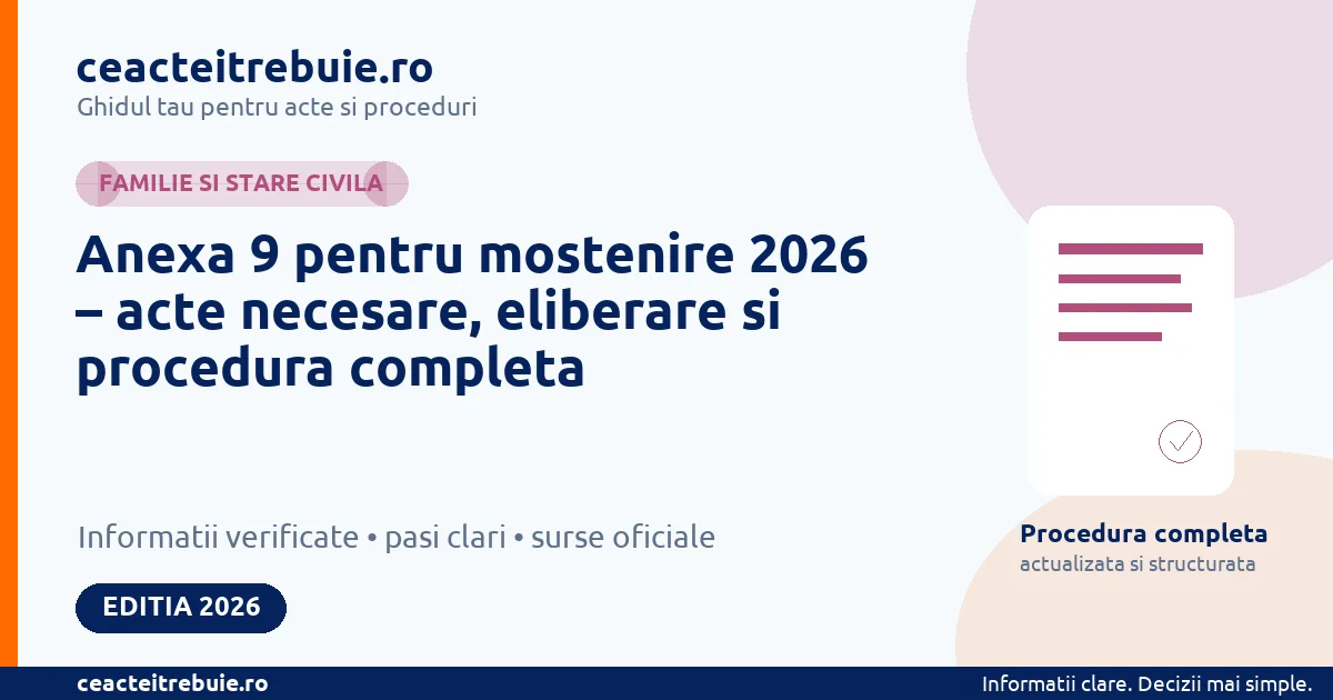 Anexa 9 pentru mostenire 2026 – acte necesare, eliberare si procedura completa