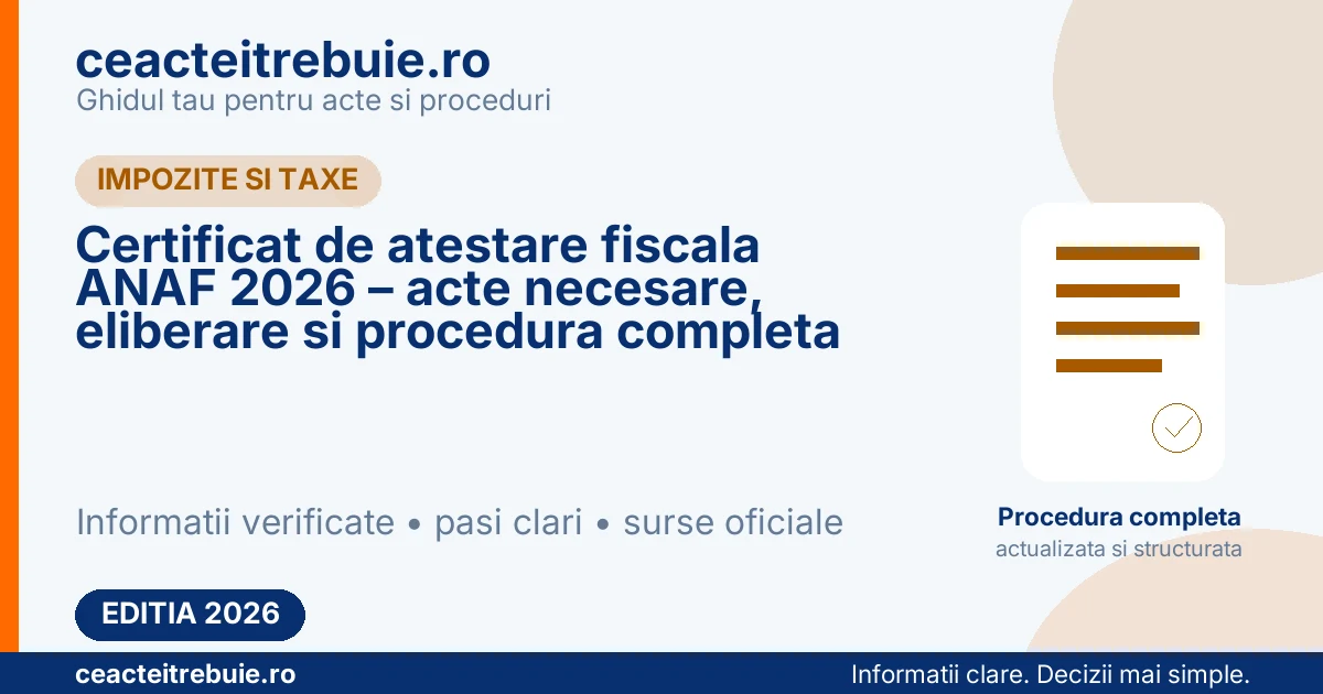 Certificat de atestare fiscala ANAF 2026 – acte necesare, eliberare si procedura completa