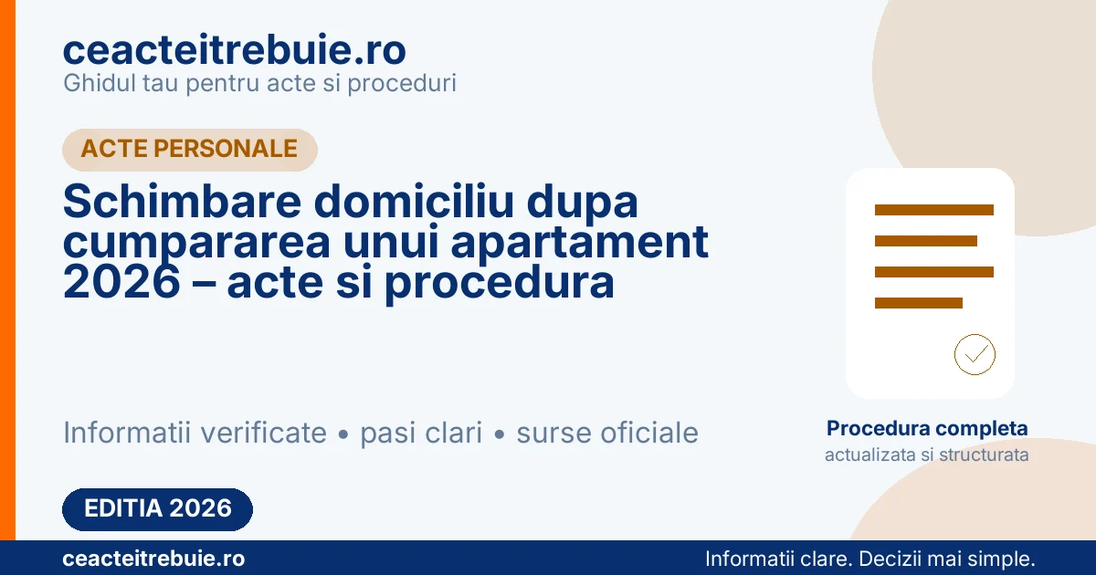 Schimbare domiciliu dupa cumpararea unui apartament 2026 – acte necesare si procedura completa