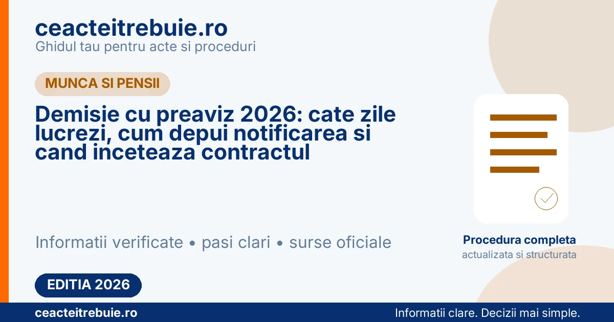 Demisie cu preaviz 2026: cate zile lucrezi, cum depui notificarea si cand inceteaza contractul