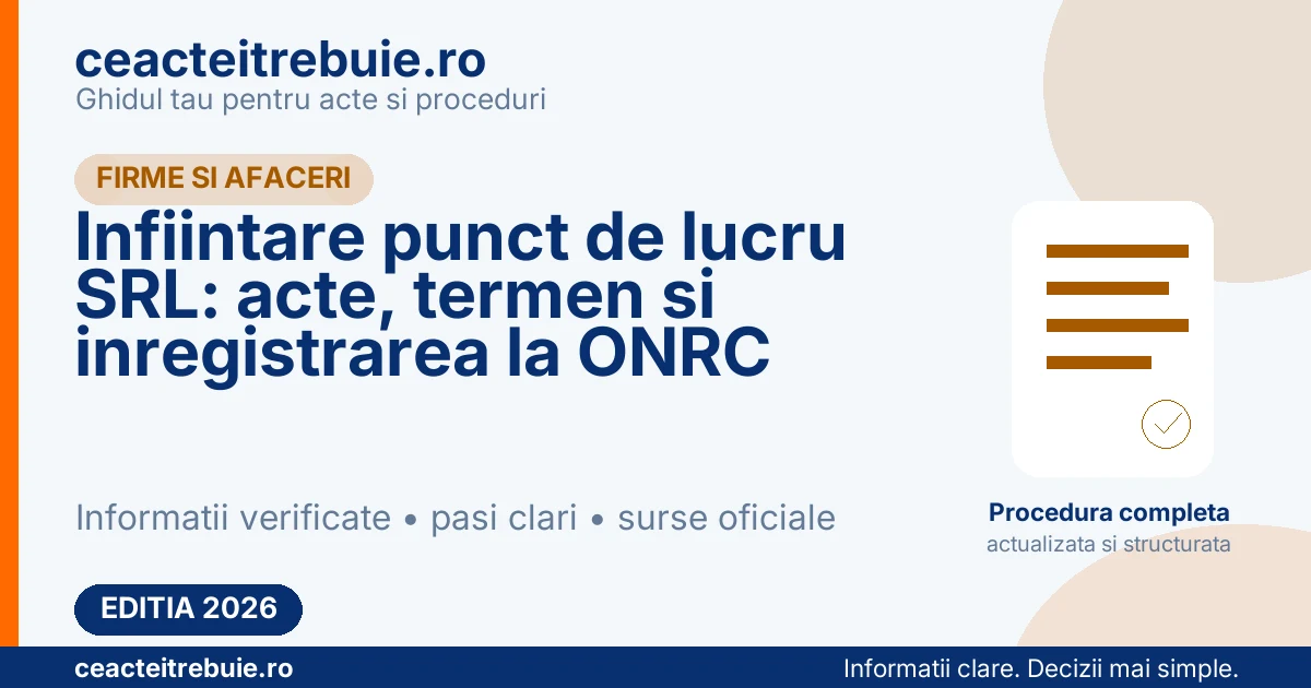Infiintare punct de lucru SRL: acte, termen si inregistrarea la ONRC