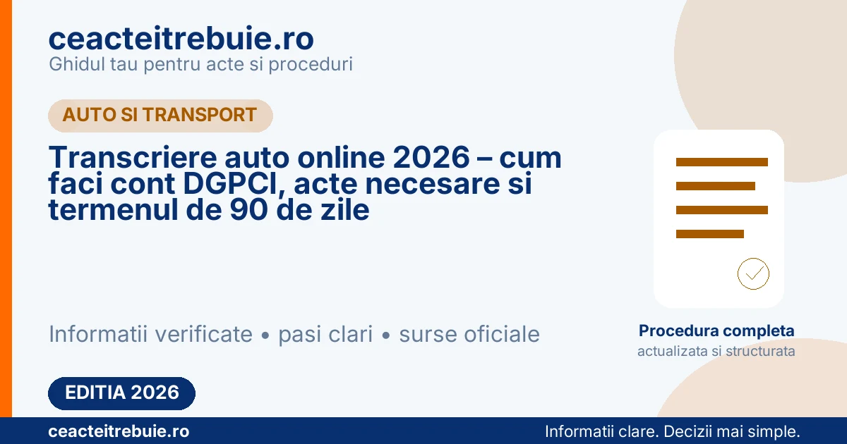 Transcriere auto online 2026 – cum faci cont DGPCI, acte necesare si termenul de 90 de zile