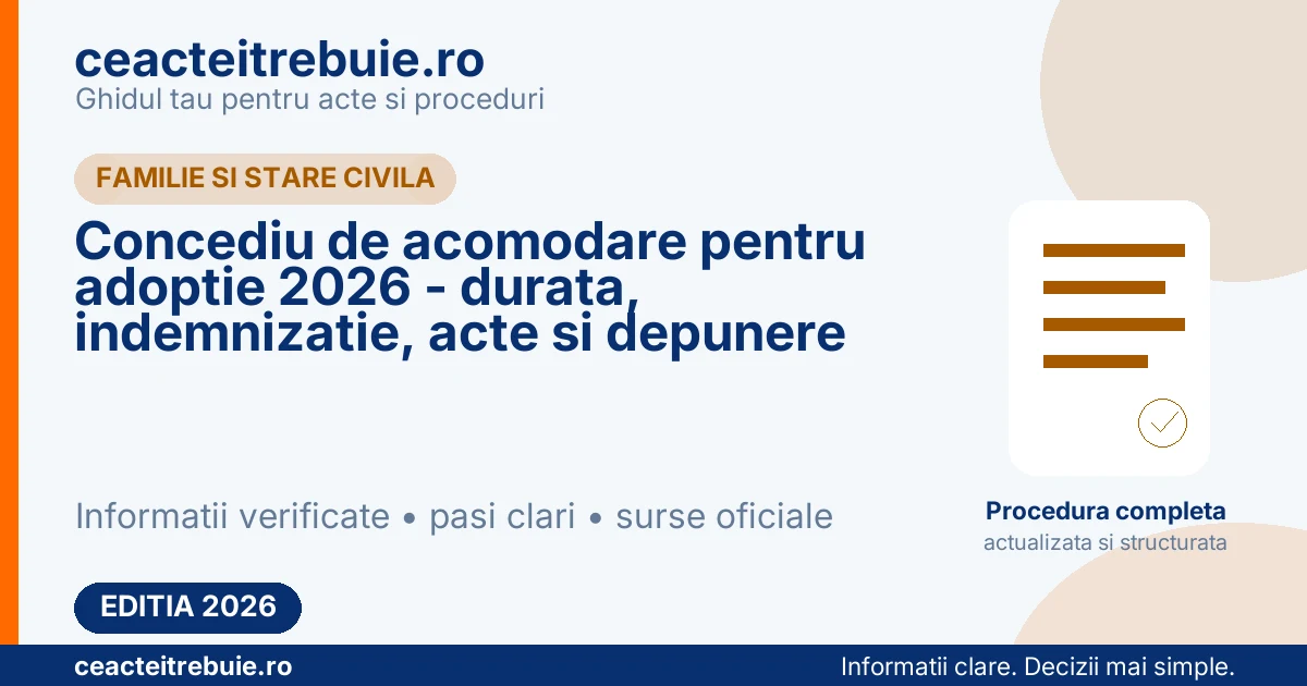 Concediu de acomodare pentru adoptie 2026 - durata, indemnizatie, acte si depunere