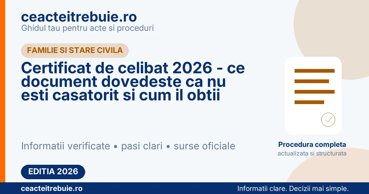 Certificat de celibat 2026 - ce document dovedeste ca nu esti casatorit si cum il obtii