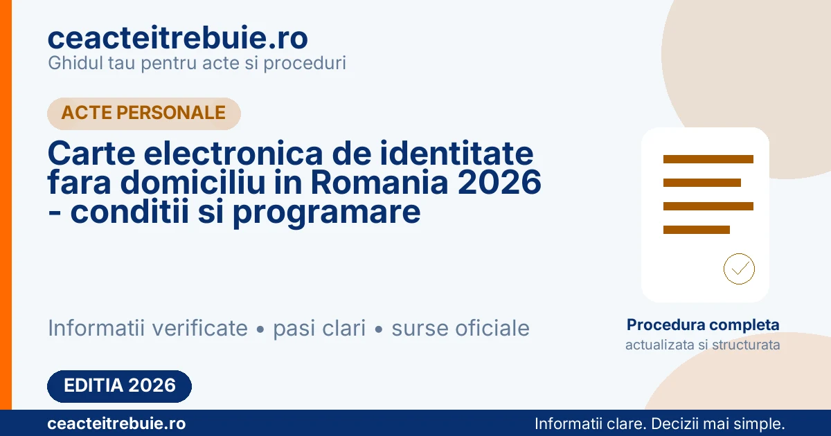 Carte electronica de identitate fara domiciliu in Romania 2026 - conditii si programare
