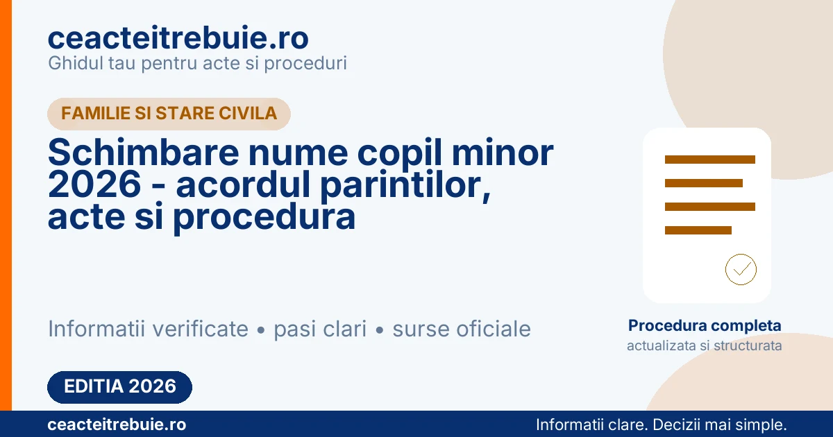 Schimbare nume copil minor 2026 - acordul parintilor, acte si procedura