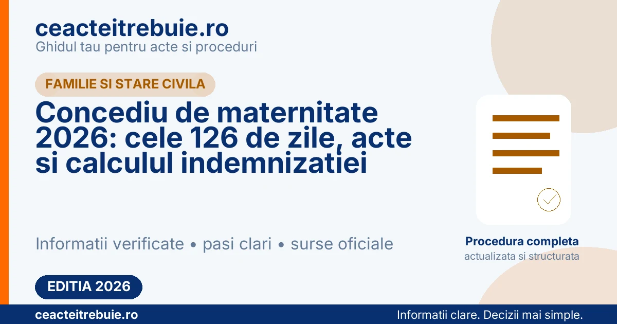 Concediu de maternitate 2026: cele 126 de zile, acte si calculul indemnizatiei