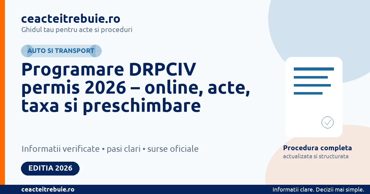 Programare DRPCIV permis 2026 – online, acte, taxa si preschimbare
