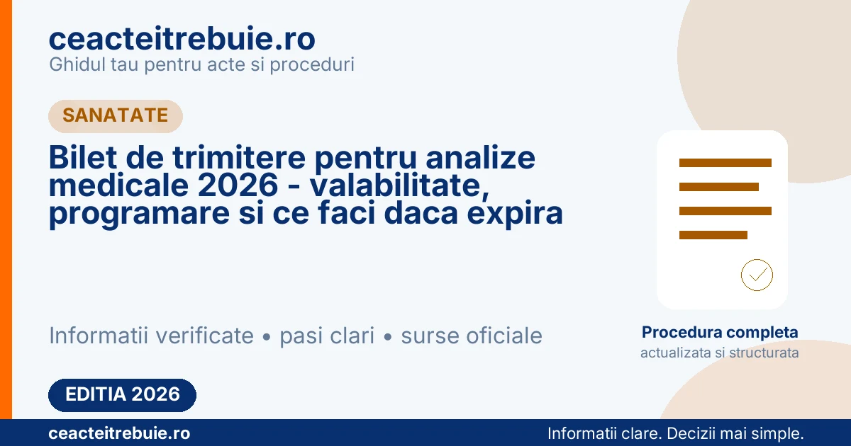 Bilet de trimitere pentru analize medicale 2026 - valabilitate, programare si ce faci daca expira