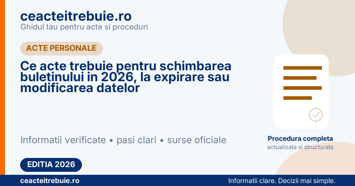 Ce acte trebuie pentru schimbarea buletinului in 2026, la expirare sau modificarea datelor