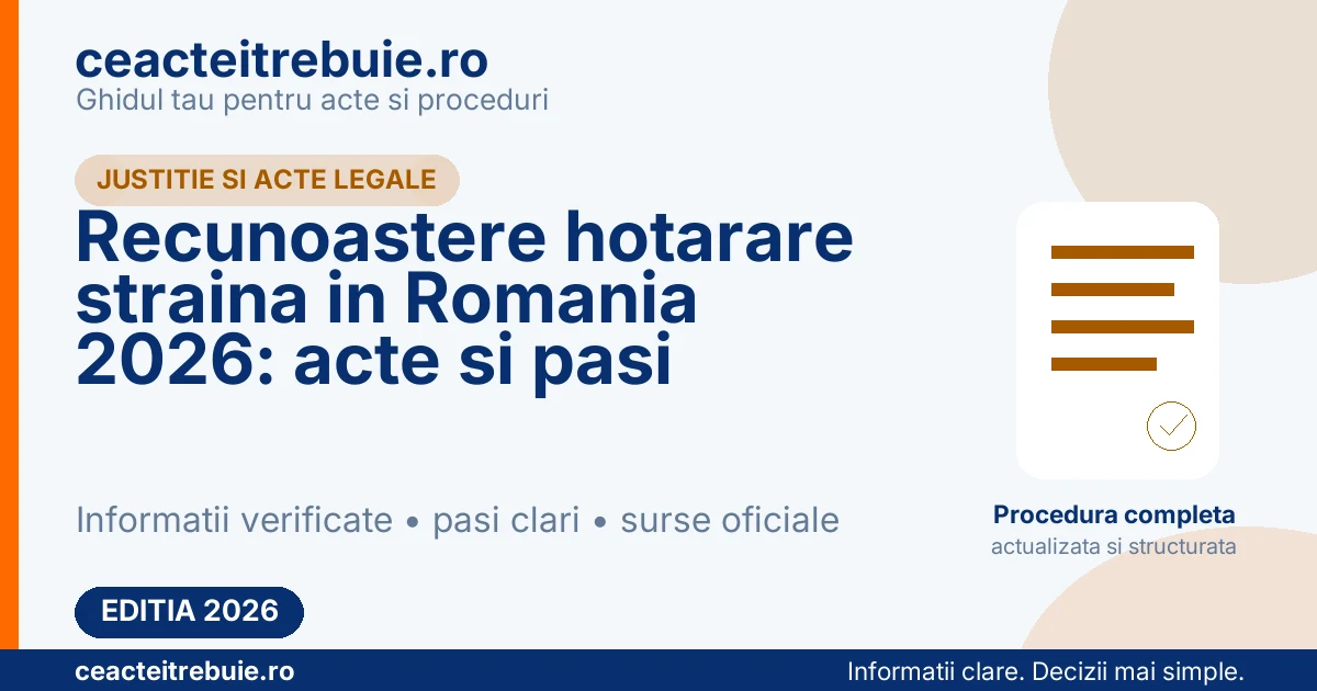 Recunoasterea in Romania a unei hotarari judecatoresti din strainatate 2026 – acte si procedura