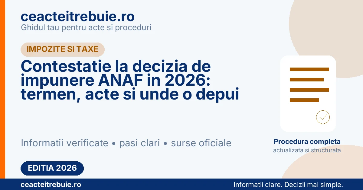 Contestatie la decizia de impunere ANAF in 2026: termen, acte si unde o depui