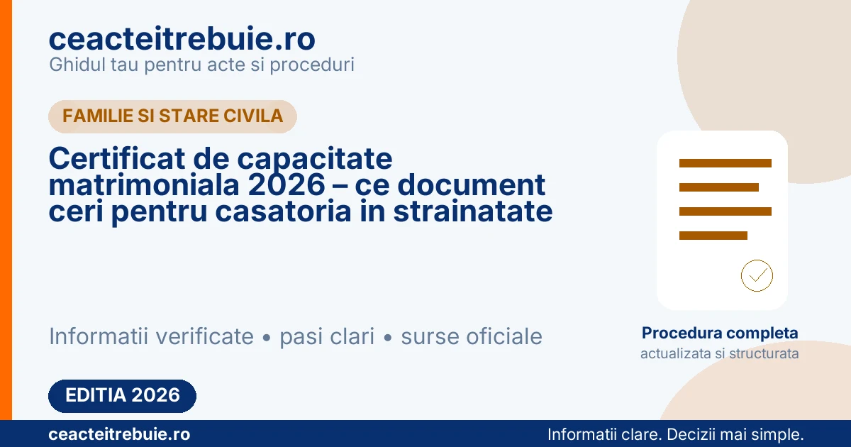 Certificat de capacitate matrimoniala 2026 – ce document ceri pentru casatoria in strainatate