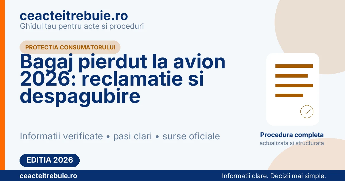 Reclamatie pentru bagaj pierdut la avion 2026: documente, despagubiri si recuperarea cheltuielilor