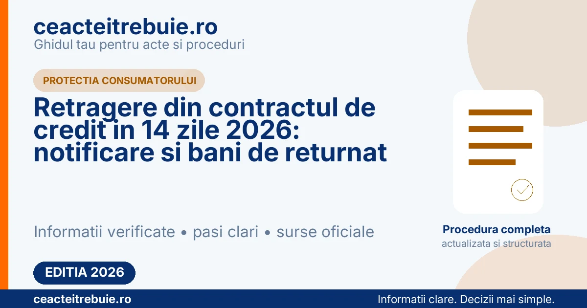 Retragere din contractul de credit in 14 zile 2026: notificare si bani de returnat