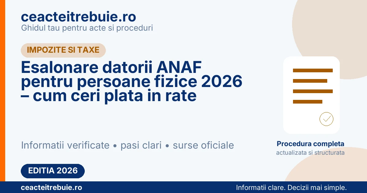 Esalonare datorii ANAF pentru persoane fizice 2026 – cum ceri plata in rate
