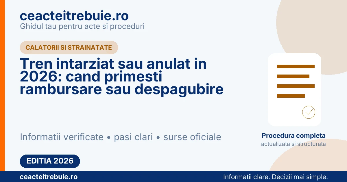 Tren intarziat sau anulat in 2026: cand primesti rambursare sau despagubire