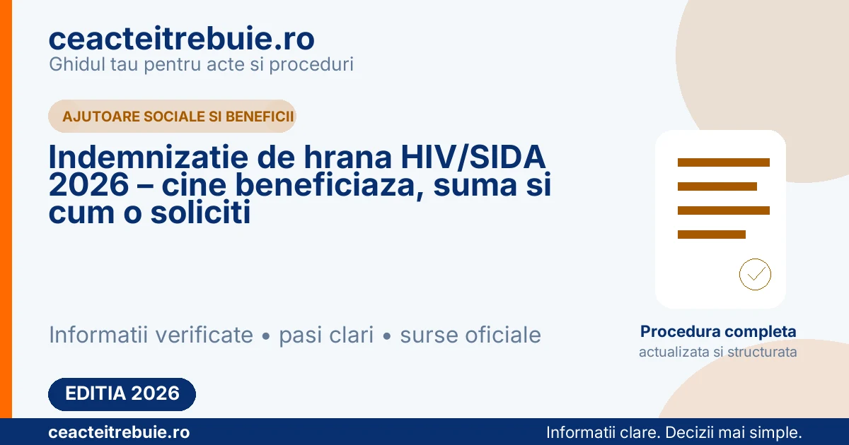 Indemnizatie de hrana HIV/SIDA 2026 β cine beneficiaza, suma si cum o soliciti
