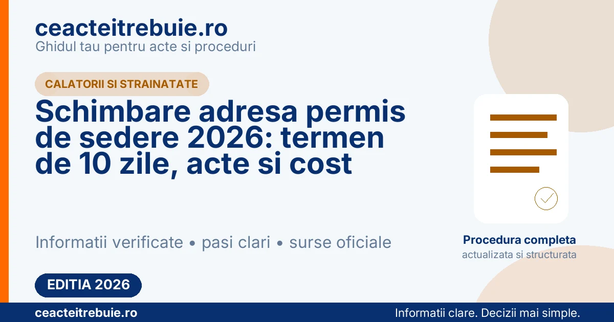 Schimbare adresa permis de sedere 2026: termen de 10 zile, acte si cost