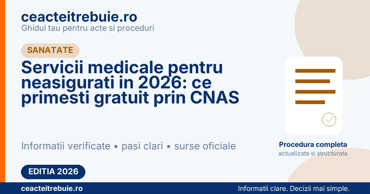 Servicii medicale pentru neasigurati in 2026: ce primesti gratuit prin CNAS