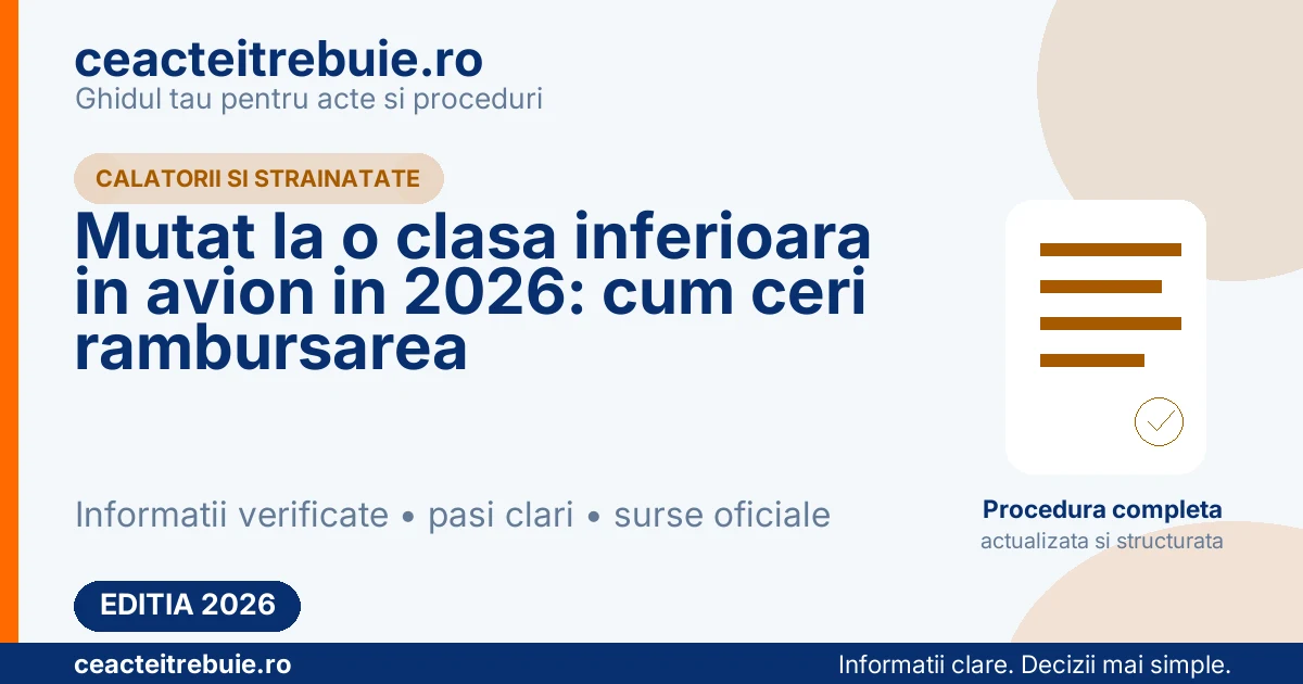 Mutat la o clasa inferioara in avion in 2026: cum ceri rambursarea